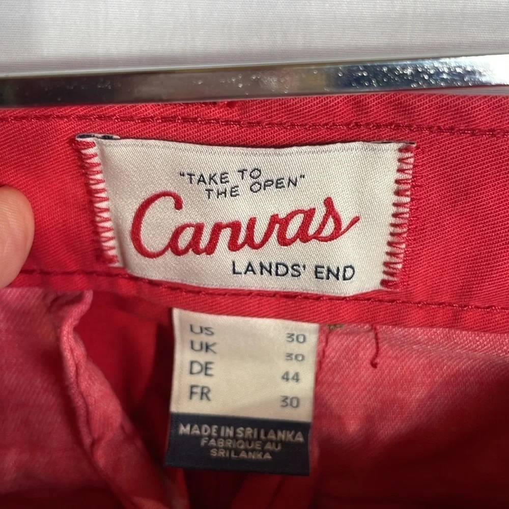Lands End red canvas, flat front khakis